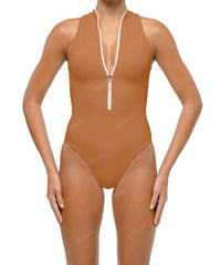 BSWS-S70 Plunge Neck Zipper Front One Piece