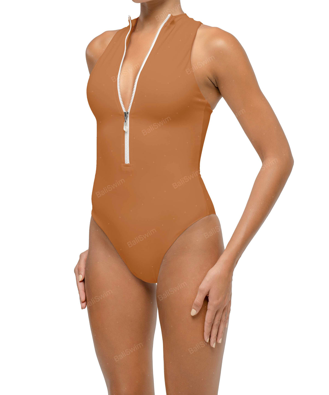 BSWS-S70 Plunge Neck Zipper Front One Piece