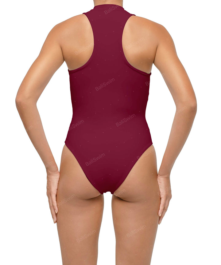 BSWS-S70 Plunge Neck Zipper Front One Piece