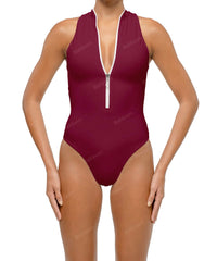 BSWS-S70 Plunge Neck Zipper Front One Piece