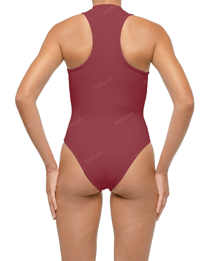 BSWS-S70 Plunge Neck Zipper Front One Piece