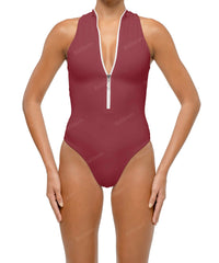BSWS-S70 Plunge Neck Zipper Front One Piece