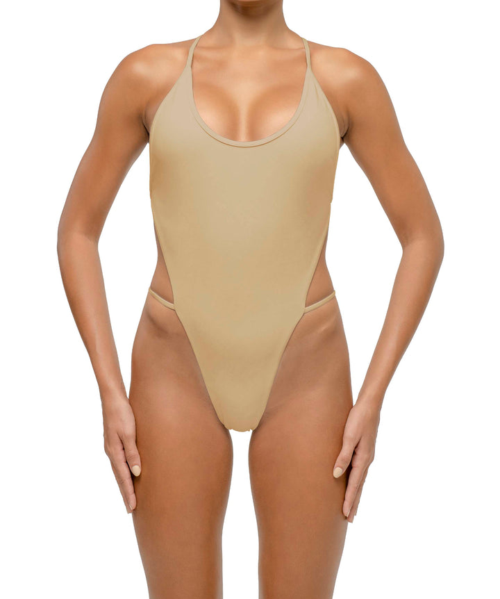 BSWS-S74 Binded Neckline Side Cutout One Piece