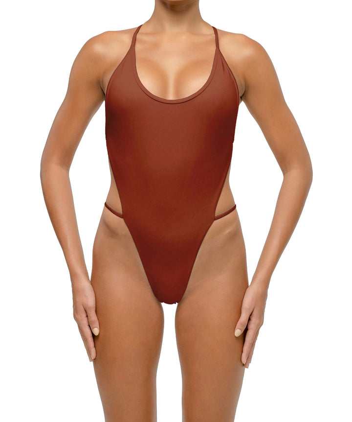 BSWS-S74 Binded Neckline Side Cutout One Piece