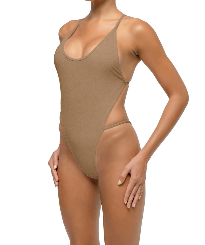 BSWS-S74 Binded Neckline Side Cutout One Piece