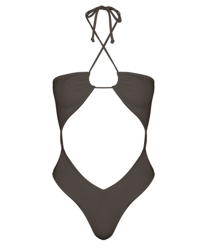 BSWS-S82 Halter Tie Neck One Piece With Center Front Cutout