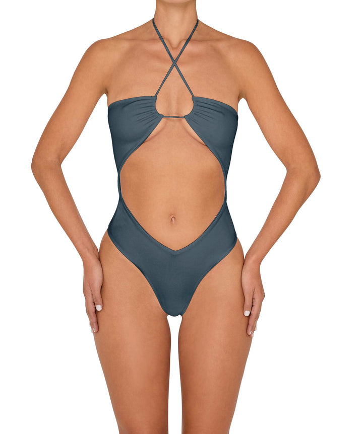 BSWS-S82 Halter Tie Neck One Piece With Center Front Cutout
