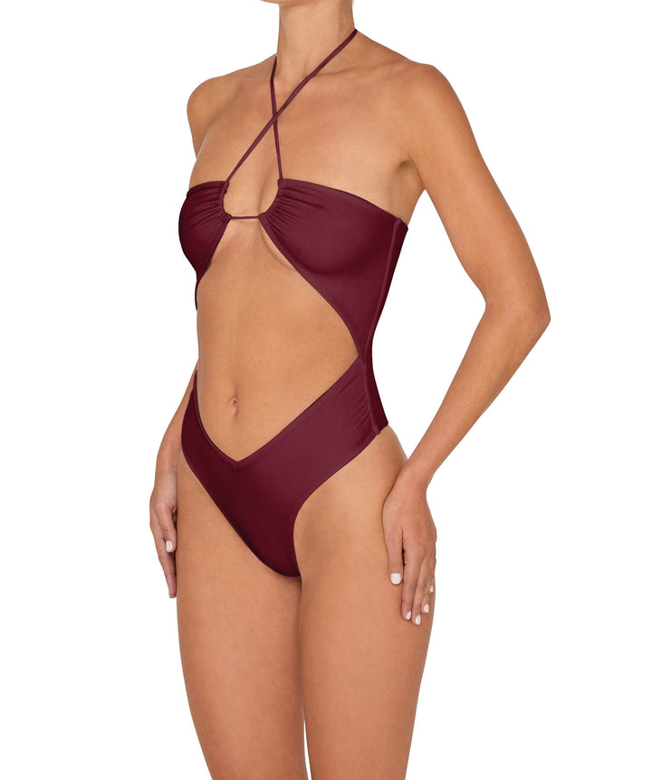 BSWS-S82 Halter Tie Neck One Piece With Center Front Cutout