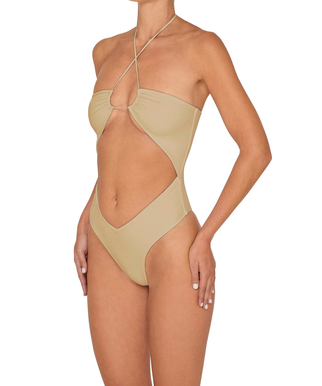 BSWS-S82 Halter Tie Neck One Piece With Center Front Cutout