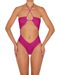 BSWS-S82 Halter Tie Neck One Piece With Center Front Cutout