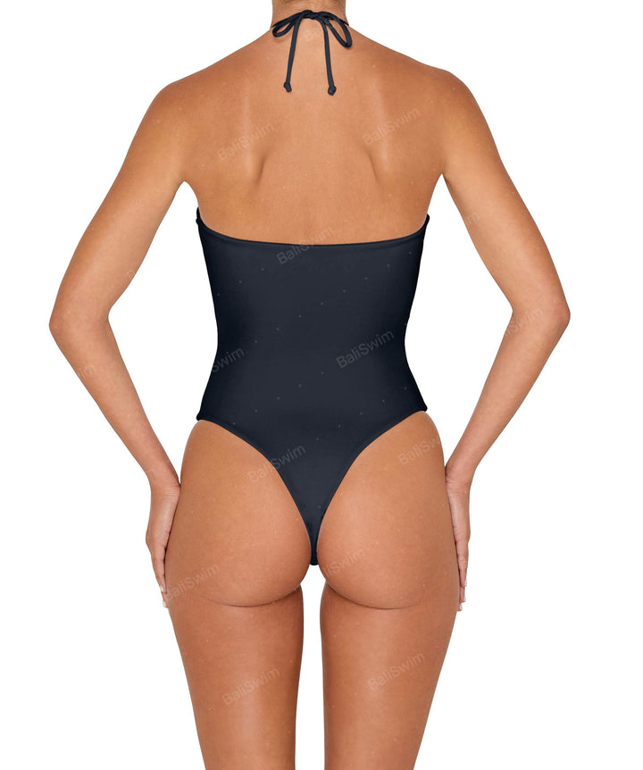 BSWS-S82 Halter Tie Neck One Piece With Center Front Cutout