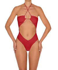 BSWS-S82 Halter Tie Neck One Piece With Center Front Cutout