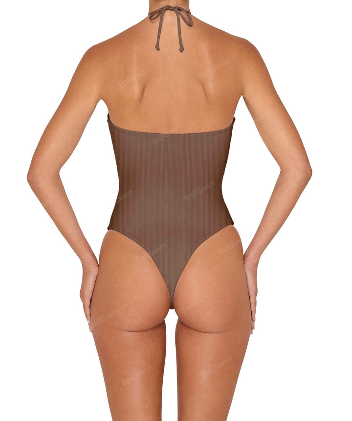 BSWS-S82 Halter Tie Neck One Piece With Center Front Cutout