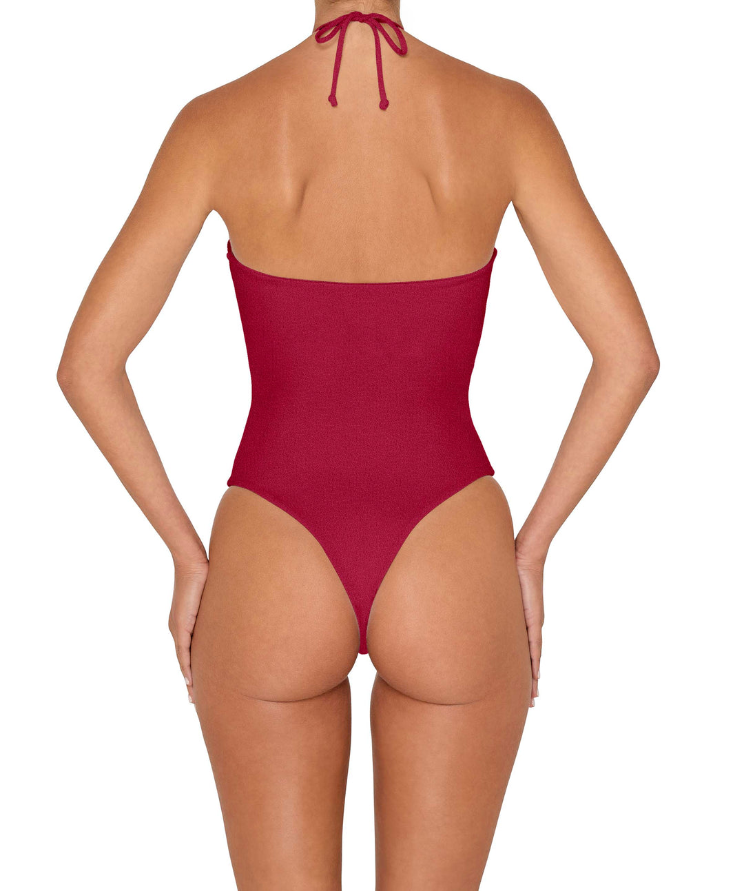 BSWS-S82 Halter Tie Neck One Piece With Center Front Cutout