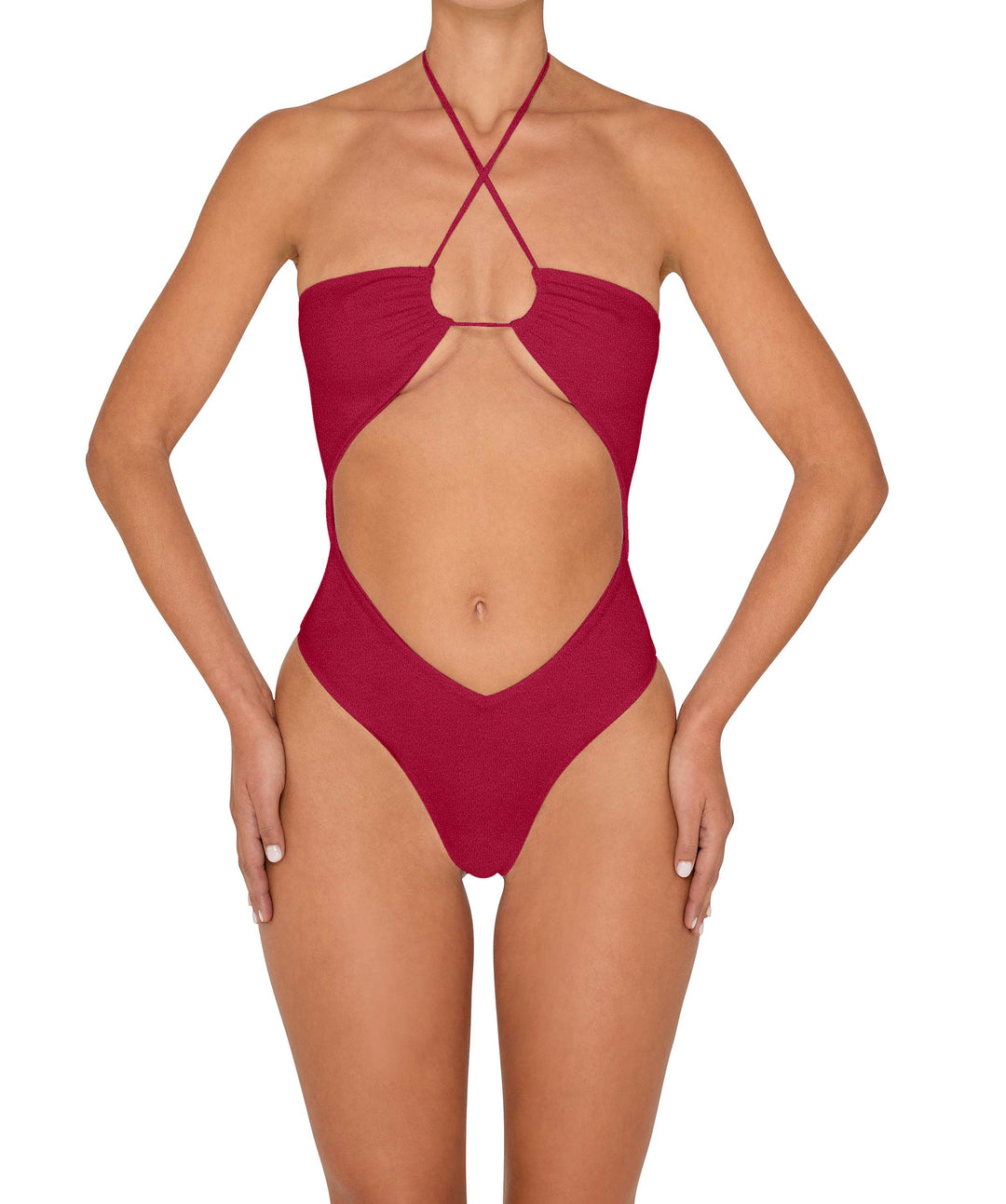 BSWS-S82 Halter Tie Neck One Piece With Center Front Cutout