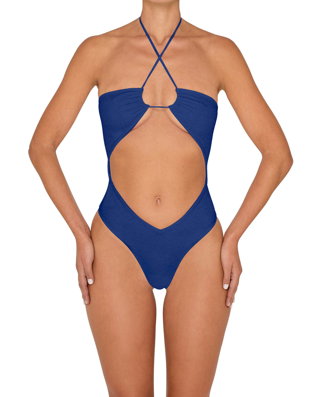 BSWS-S82 Halter Tie Neck One Piece With Center Front Cutout