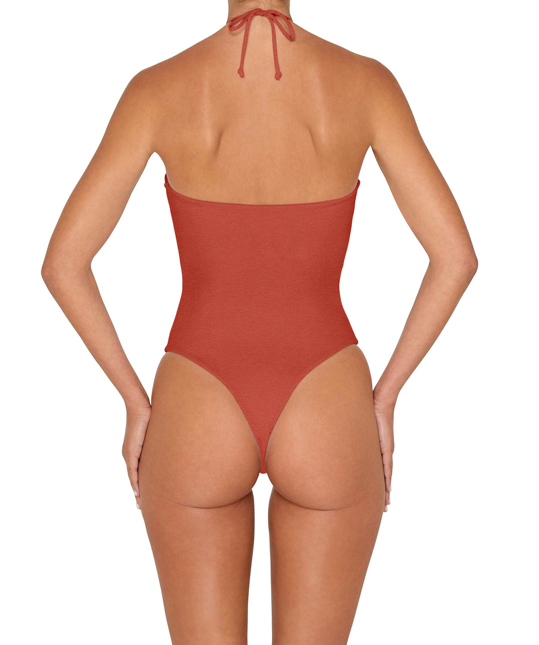 BSWS-S82 Halter Tie Neck One Piece With Center Front Cutout