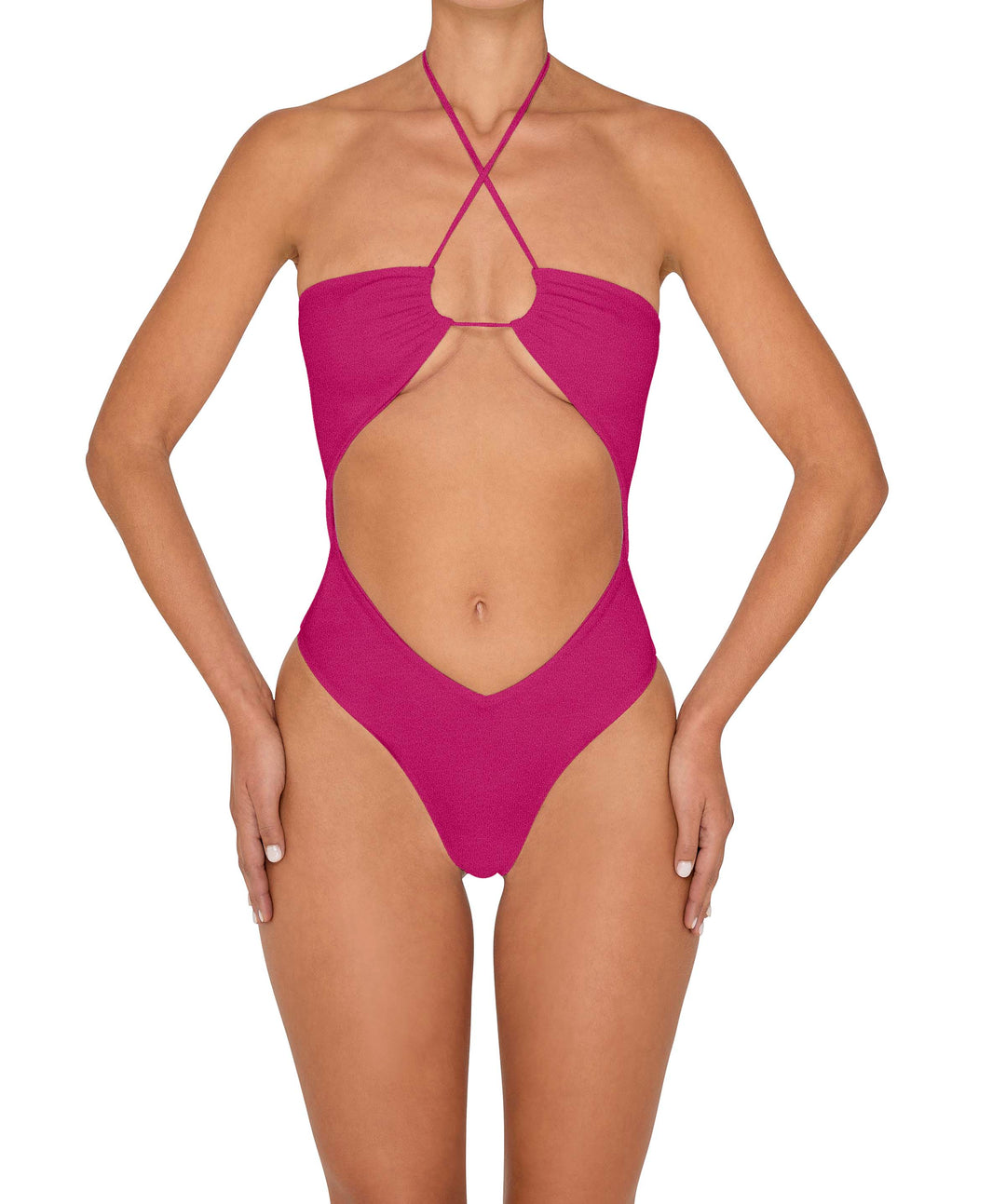 BSWS-S82 Halter Tie Neck One Piece With Center Front Cutout