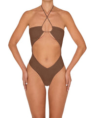 BSWS-S82 Halter Tie Neck One Piece With Center Front Cutout