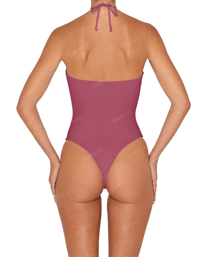 BSWS-S82 Halter Tie Neck One Piece With Center Front Cutout