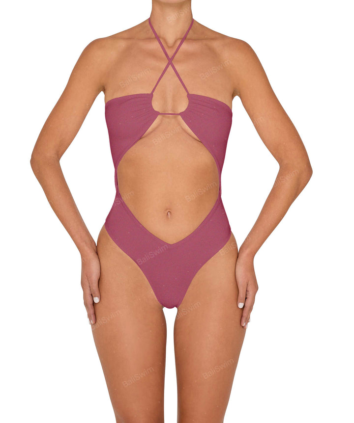 BSWS-S82 Halter Tie Neck One Piece With Center Front Cutout
