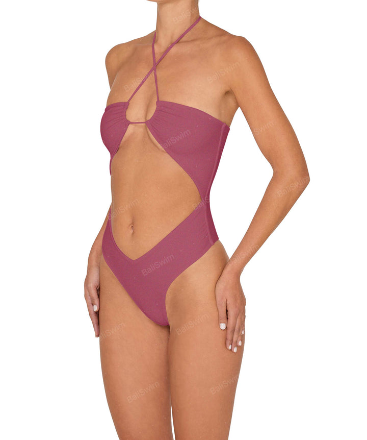 BSWS-S82 Halter Tie Neck One Piece With Center Front Cutout
