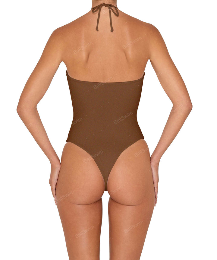 BSWS-S82 Halter Tie Neck One Piece With Center Front Cutout