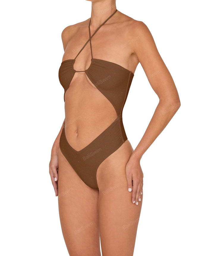BSWS-S82 Halter Tie Neck One Piece With Center Front Cutout