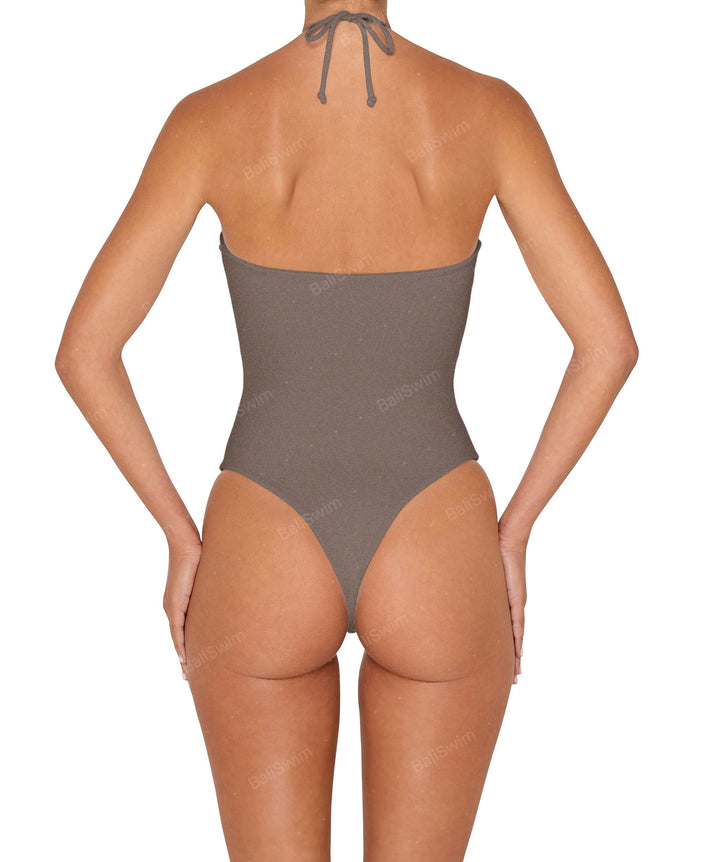 BSWS-S82 Halter Tie Neck One Piece With Center Front Cutout
