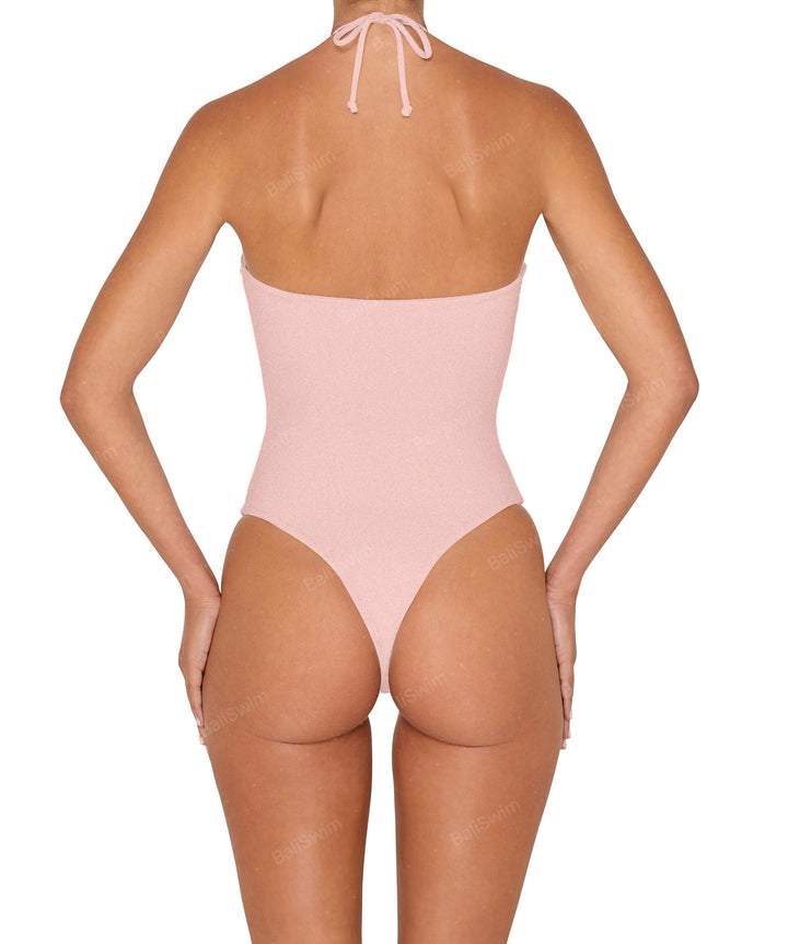 BSWS-S82 Halter Tie Neck One Piece With Center Front Cutout