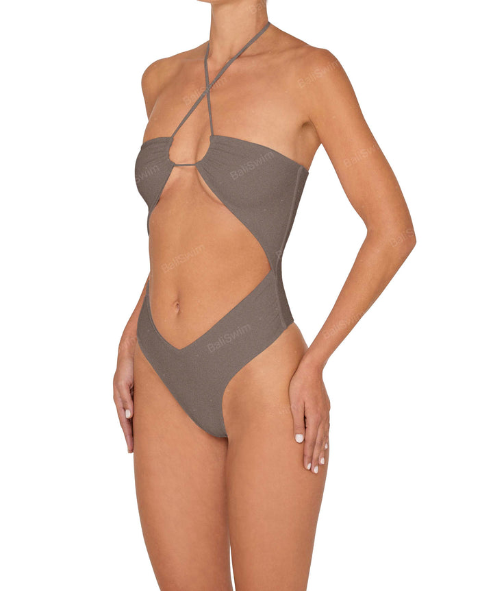 BSWS-S82 Halter Tie Neck One Piece With Center Front Cutout
