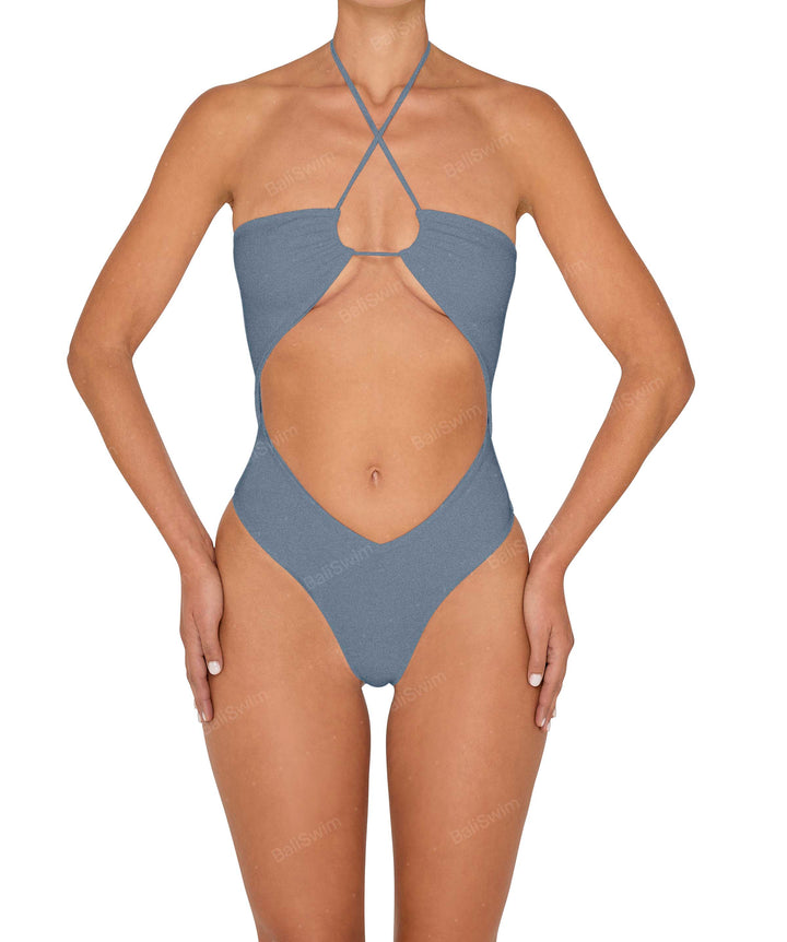 BSWS-S82 Halter Tie Neck One Piece With Center Front Cutout
