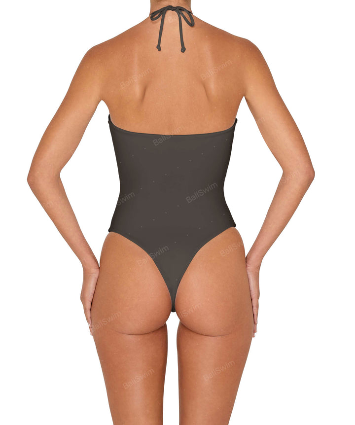 BSWS-S82 Halter Tie Neck One Piece With Center Front Cutout