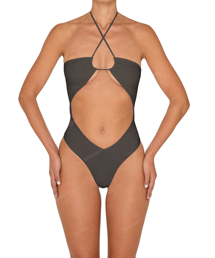 BSWS-S82 Halter Tie Neck One Piece With Center Front Cutout