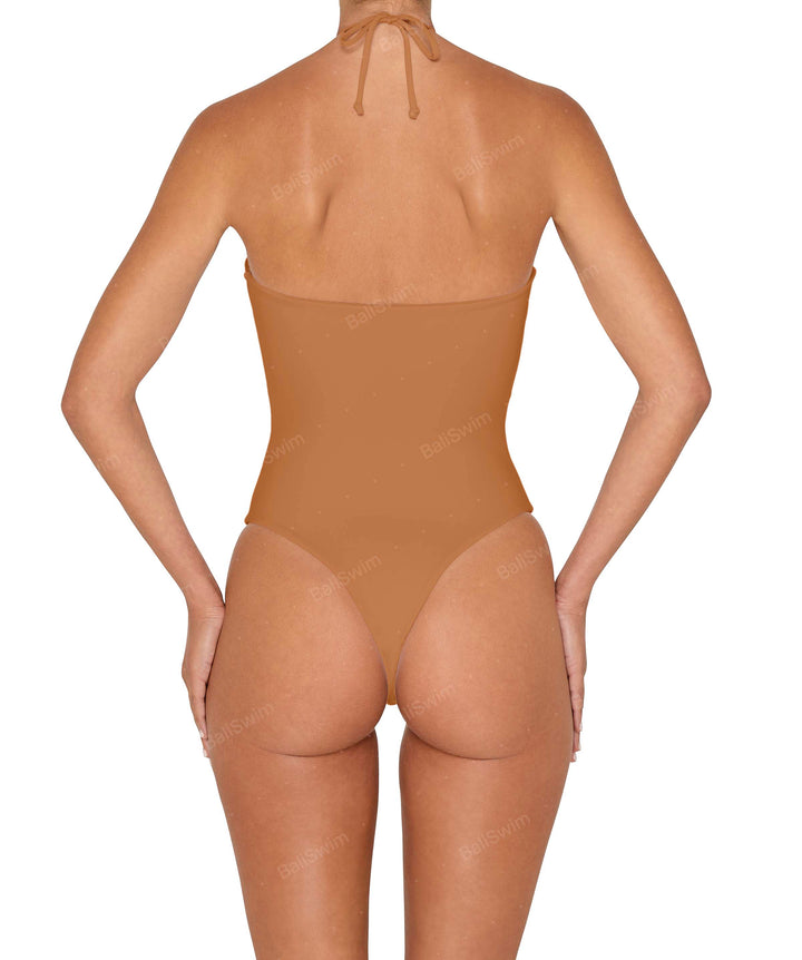 BSWS-S82 Halter Tie Neck One Piece With Center Front Cutout