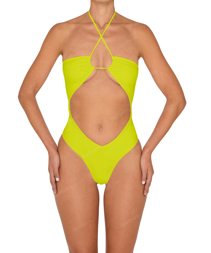 BSWS-S82 Halter Tie Neck One Piece With Center Front Cutout