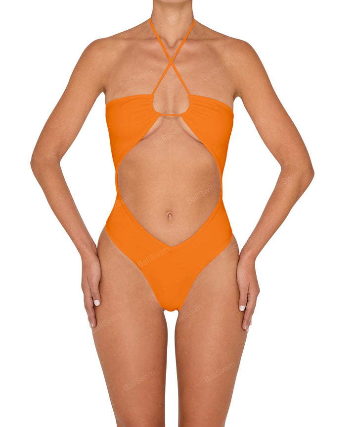 BSWS-S82 Halter Tie Neck One Piece With Center Front Cutout