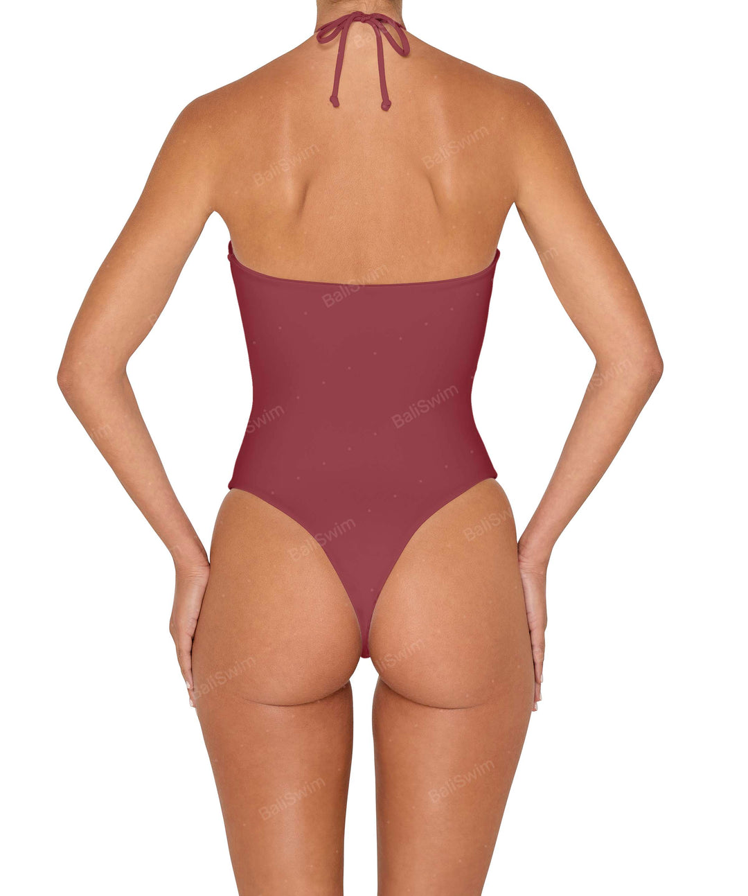 BSWS-S82 Halter Tie Neck One Piece With Center Front Cutout