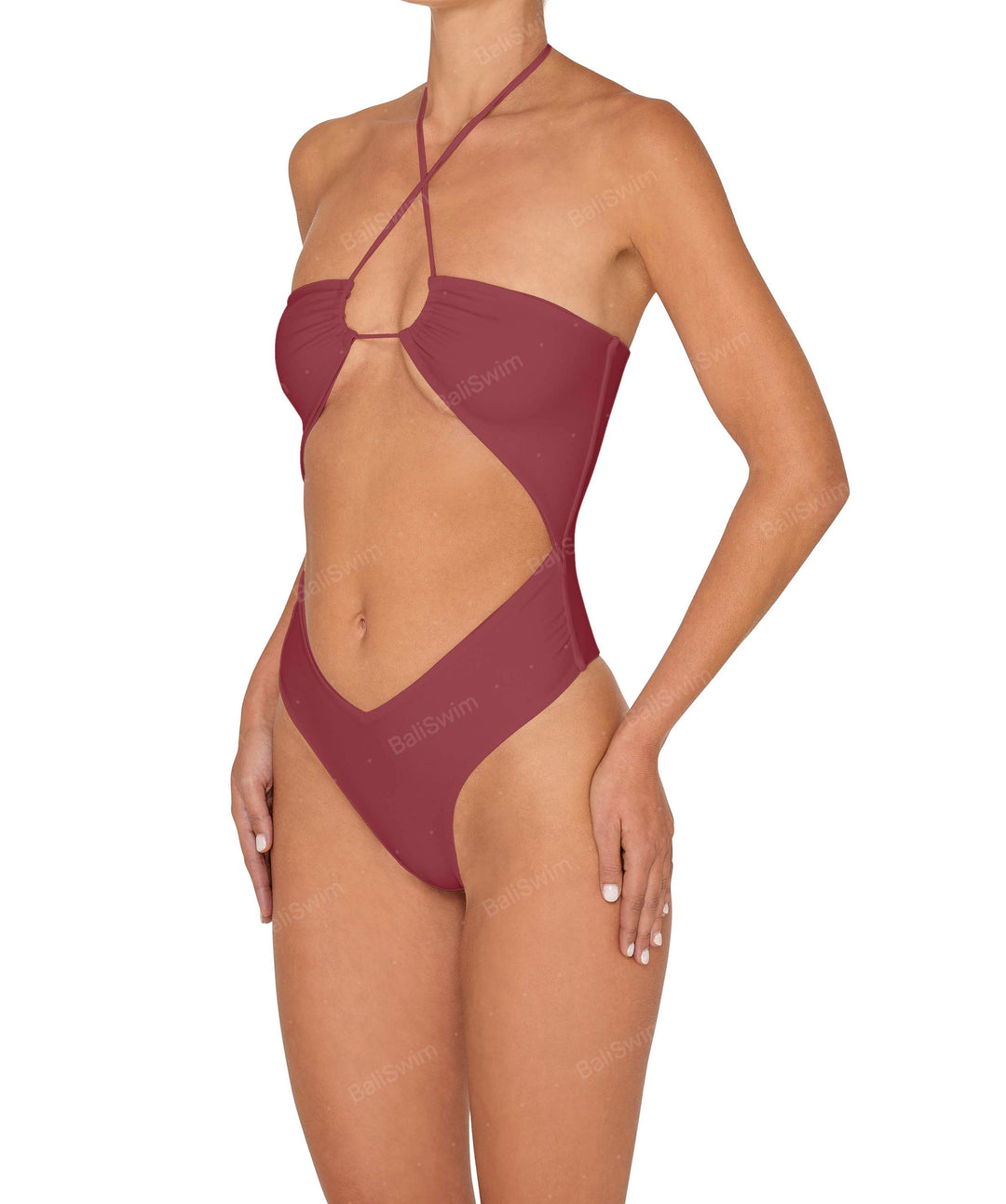 BSWS-S82 Halter Tie Neck One Piece With Center Front Cutout