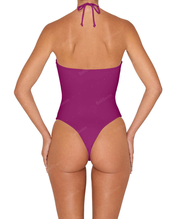 BSWS-S82 Halter Tie Neck One Piece With Center Front Cutout