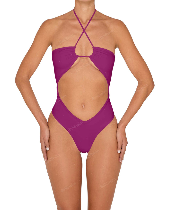BSWS-S82 Halter Tie Neck One Piece With Center Front Cutout
