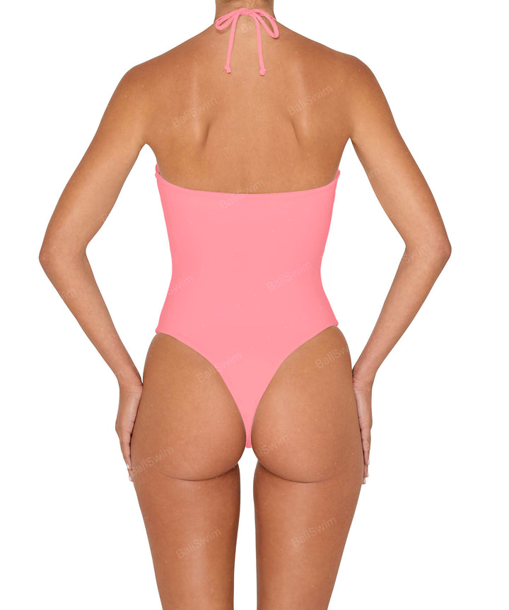 BSWS-S82 Halter Tie Neck One Piece With Center Front Cutout