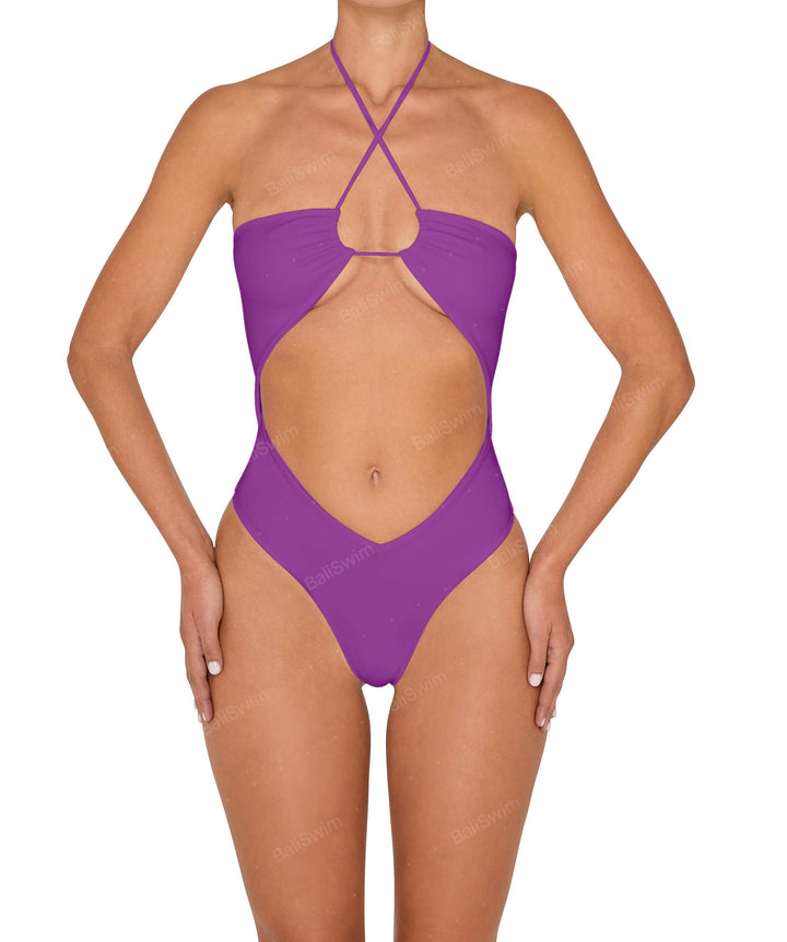 BSWS-S82 Halter Tie Neck One Piece With Center Front Cutout