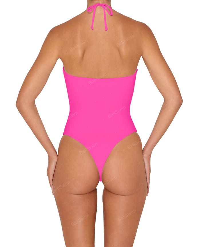 BSWS-S82 Halter Tie Neck One Piece With Center Front Cutout