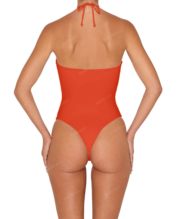 BSWS-S82 Halter Tie Neck One Piece With Center Front Cutout
