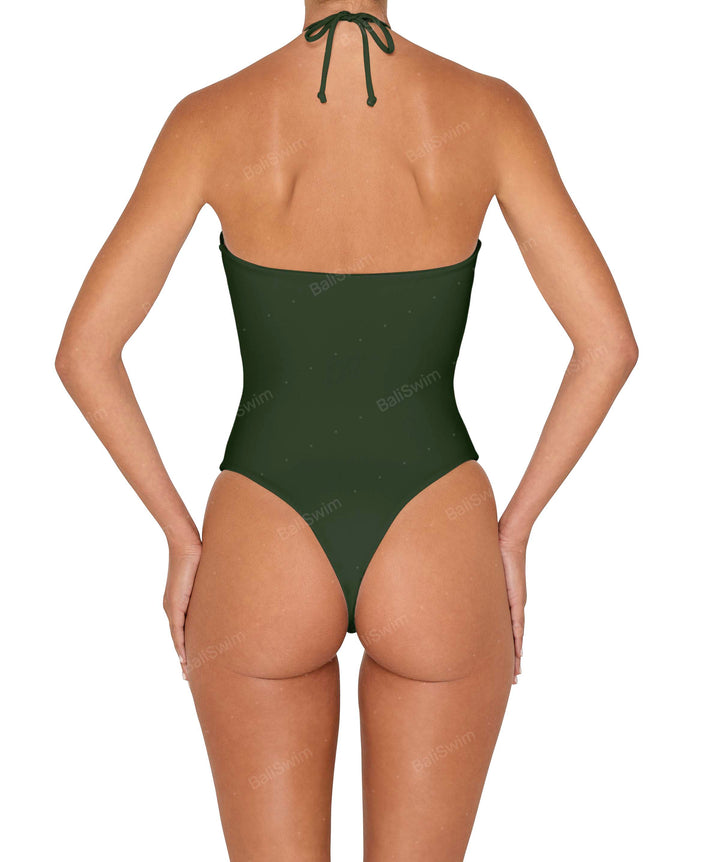 BSWS-S82 Halter Tie Neck One Piece With Center Front Cutout