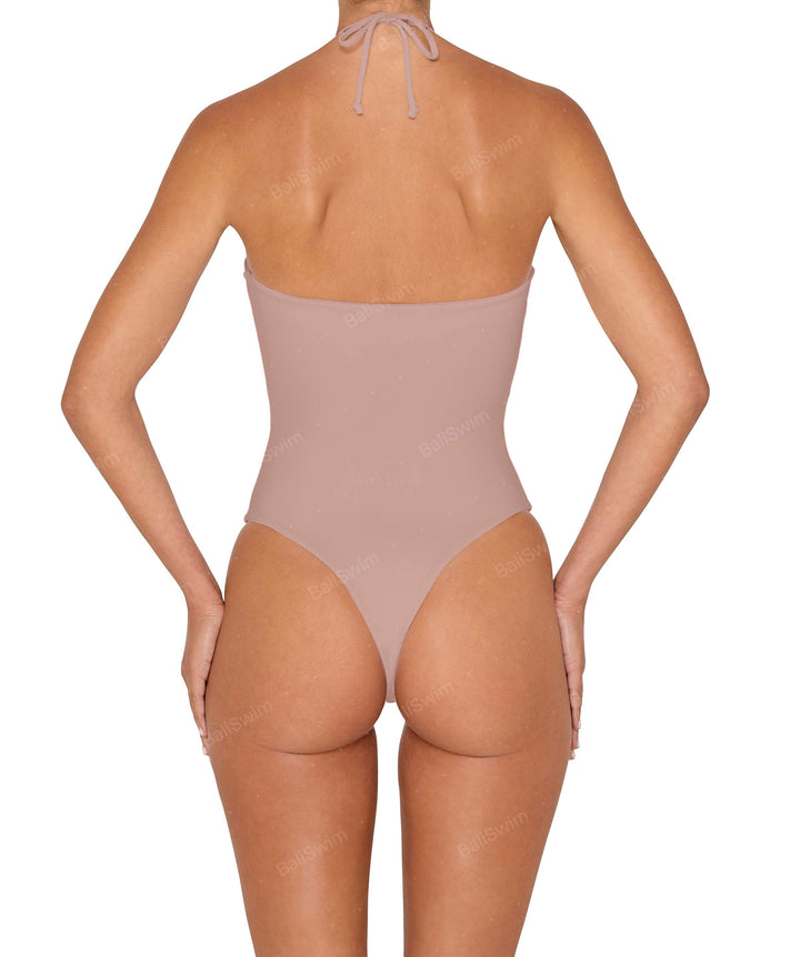 BSWS-S82 Halter Tie Neck One Piece With Center Front Cutout