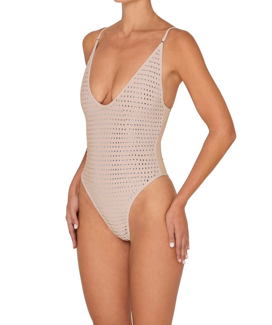 BSWS-S84b Studded Binded Plunge Neck One Piece