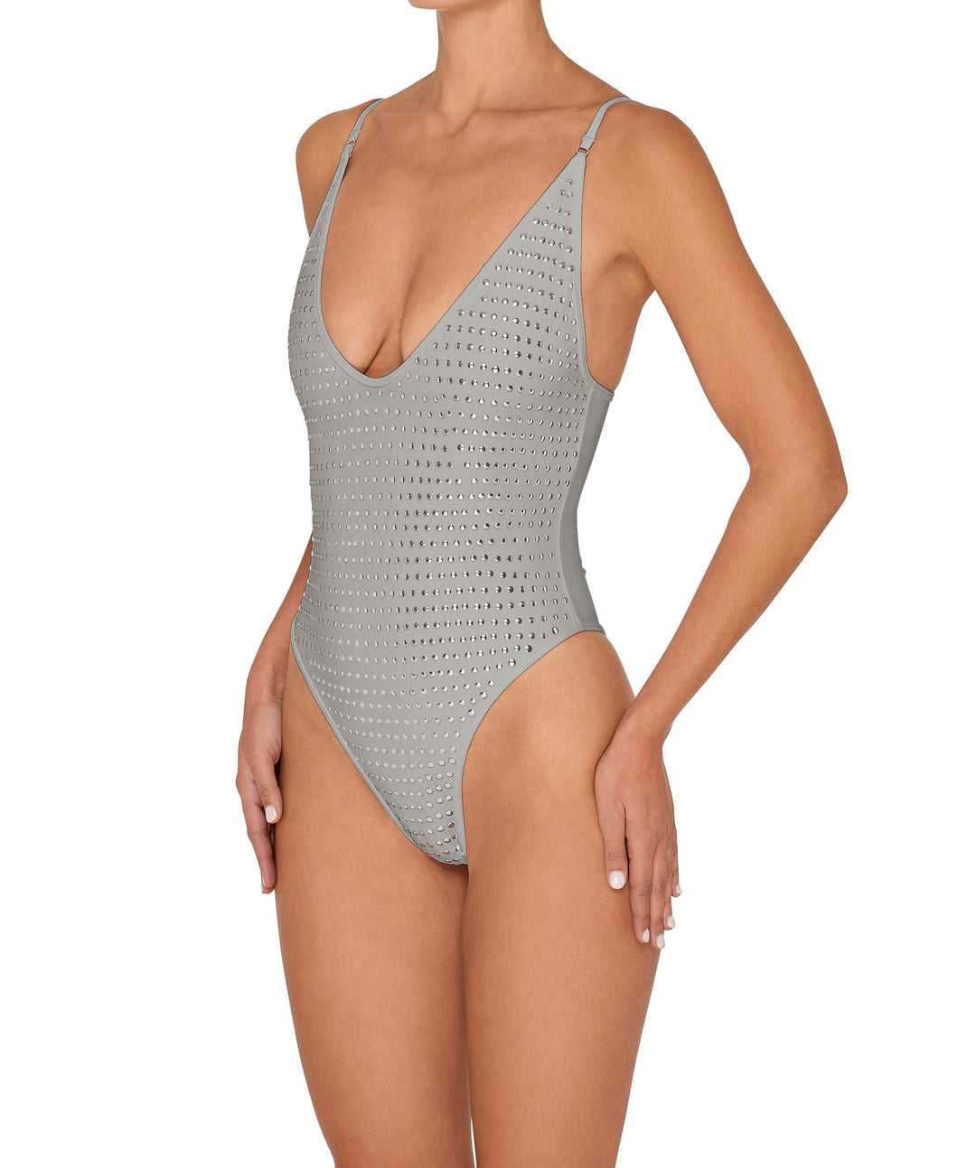 BSWS-S84b Studded Binded Plunge Neck One Piece