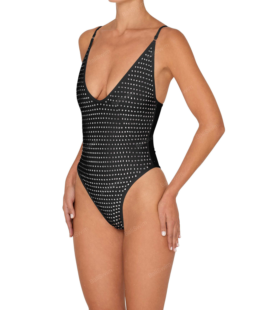 BSWS-S84b Studded Binded Plunge Neck One Piece